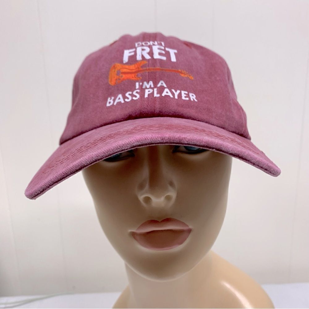 Don’t Fret I’m a Bass Guitar Player Baseball Cap Hat Dusty Red OSFA NWOT